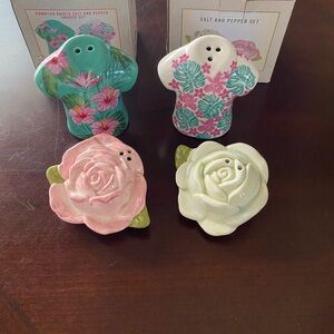 Cracker Barrel Floral Salt and Pepper Shaker Set - Pink, Green, White